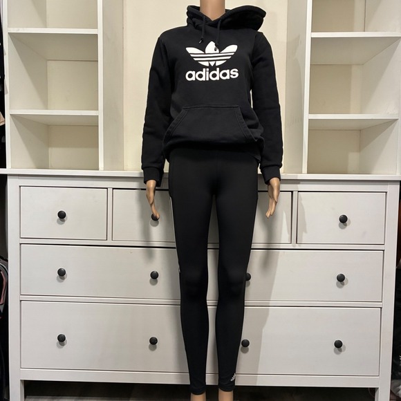 adidas Tops - Adidas SET Black Trefoil Logo Hoodie & Athleisure Leggings Womens S XS AEROREADY